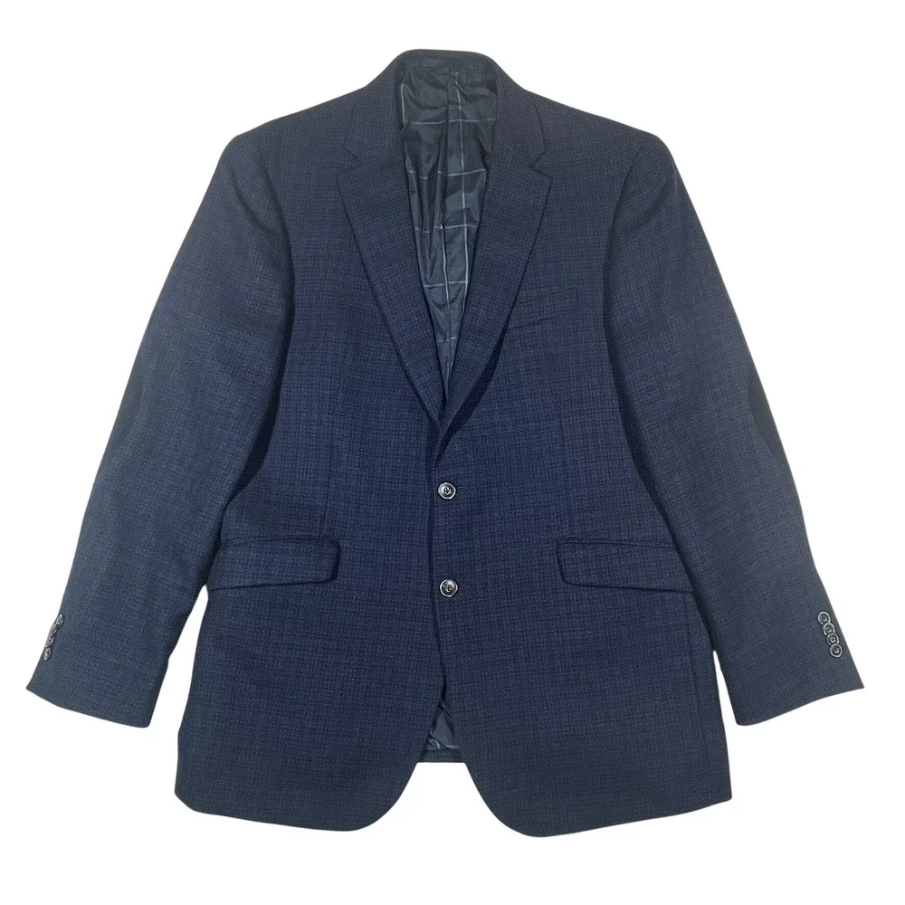 Jos. A. Bank‎ Blazer Mens 41R Blue Birdseye Weave Wool Tailored Fit Elbow Patch